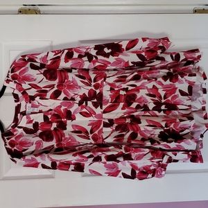DENIM & CO burgundy,pink & white floral LS empire waist blouse,L petite,NWOT.